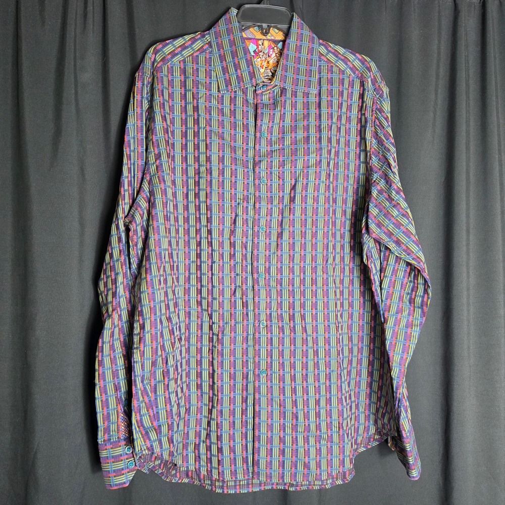 Robert Graham Mens XL Classic Fit Multi Color Geometric Basketweave Button Shirt